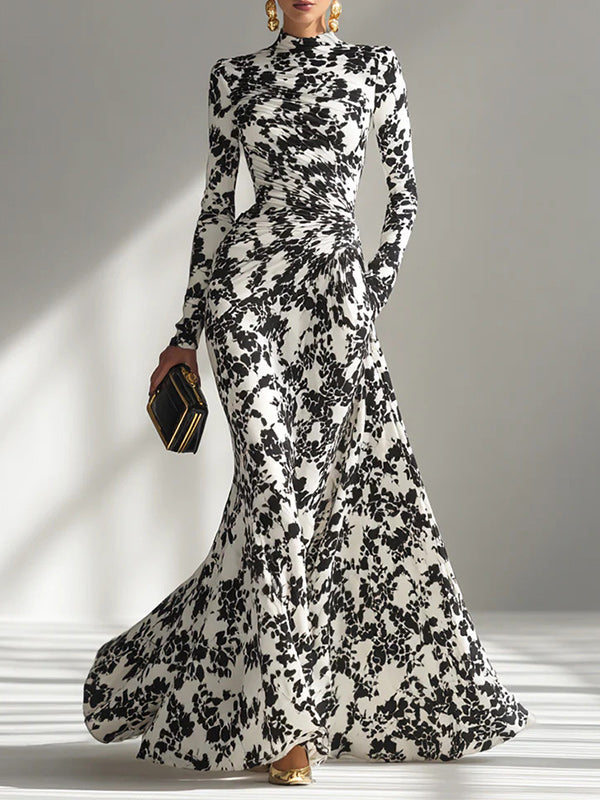 Floral Print Mock Neck Maxi Dress