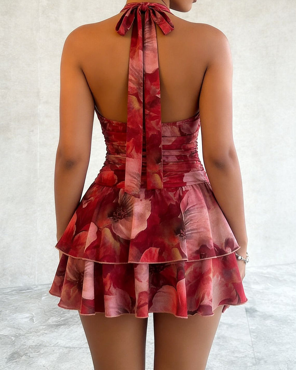 Floral Halter Ruffle Dress