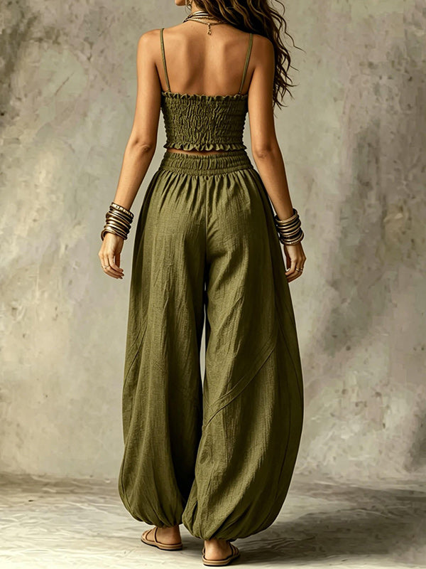 Smocked Cami Crop Top & Pants Set