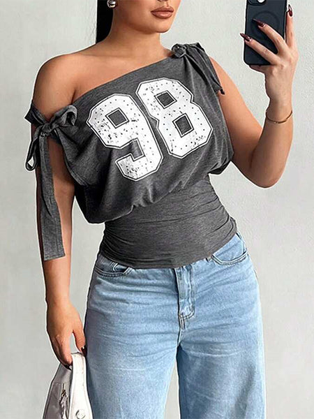 Printed Boat-Neck Tied Tee