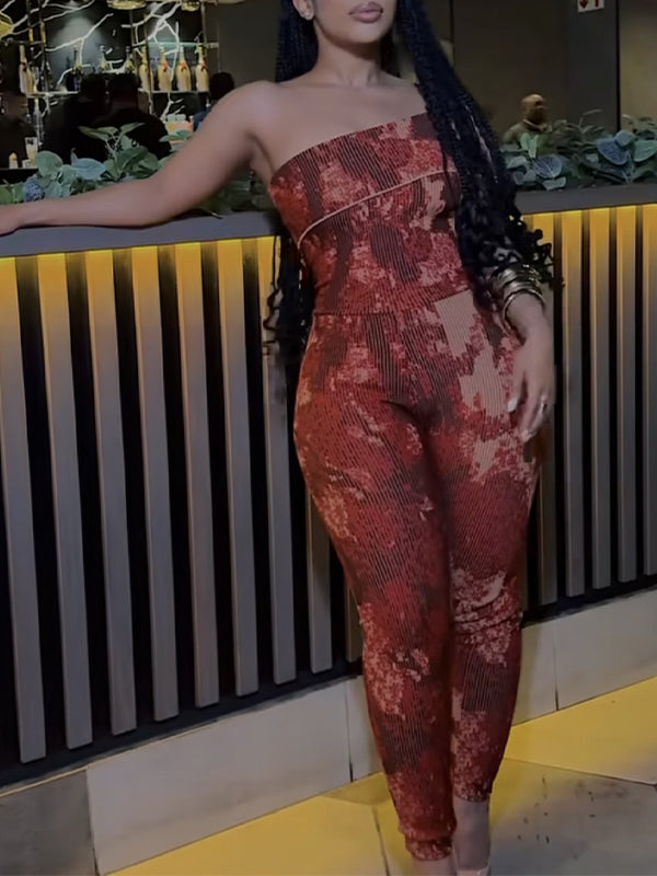 Printed One-Shoulder Jumpsuit