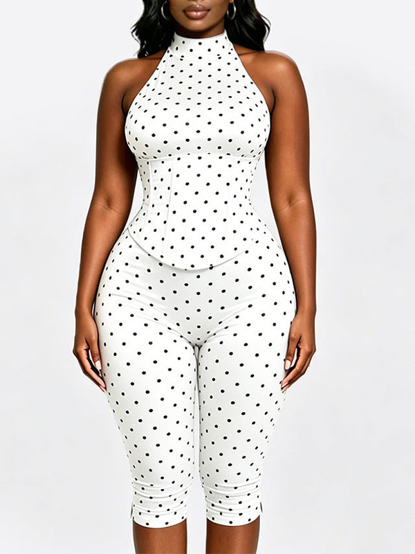 Dot Halter Jumpsuit with Corset