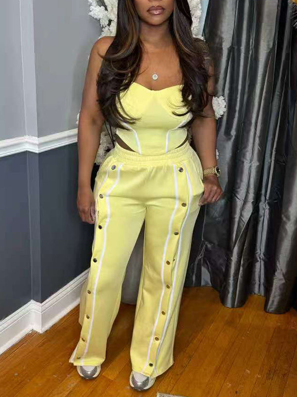 Stripe Tube Top & Button Pants Set