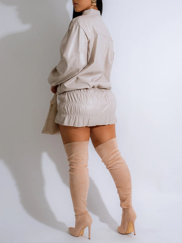 Morchique Faux-Leather Jacket & Skirt Set