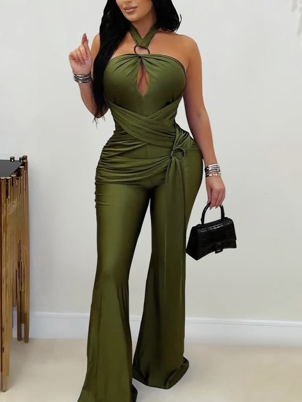 Solid Halter Draped Jumpsuit