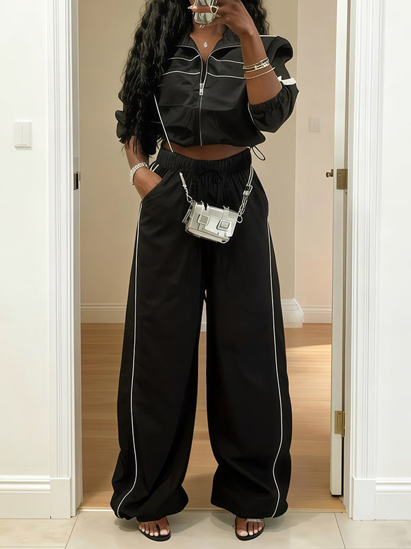 Stripe Zip-Front Jacket & Pants Set