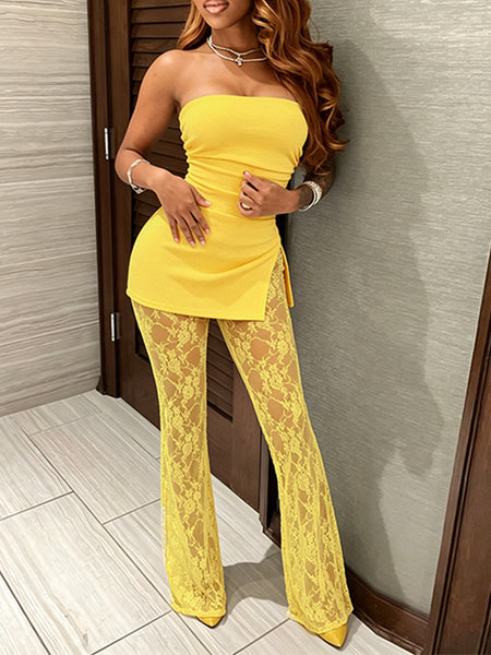 Lace Combo Strapless Jumpsuit
