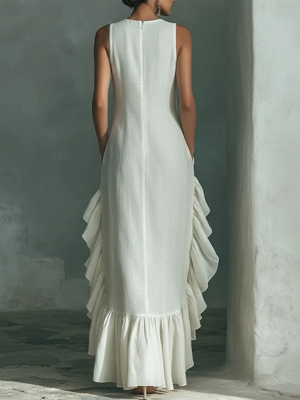 Sold Sleeveless Ruffle Hem Maxi Dress