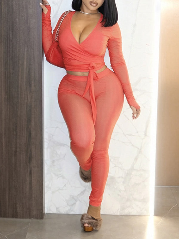 Tied V-Neck Top & Pants Set