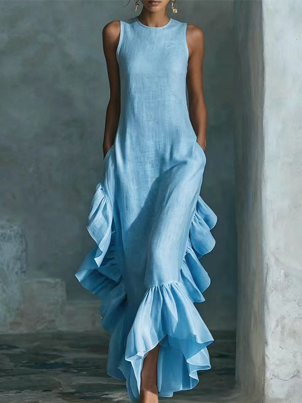 Sold Sleeveless Ruffle Hem Maxi Dress