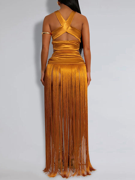 Solid Fringe Top & Skirt Set