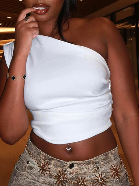Solid One-Shoulder Tee