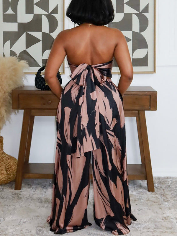 Printed Strapless Wide-Leg Jumpsuit