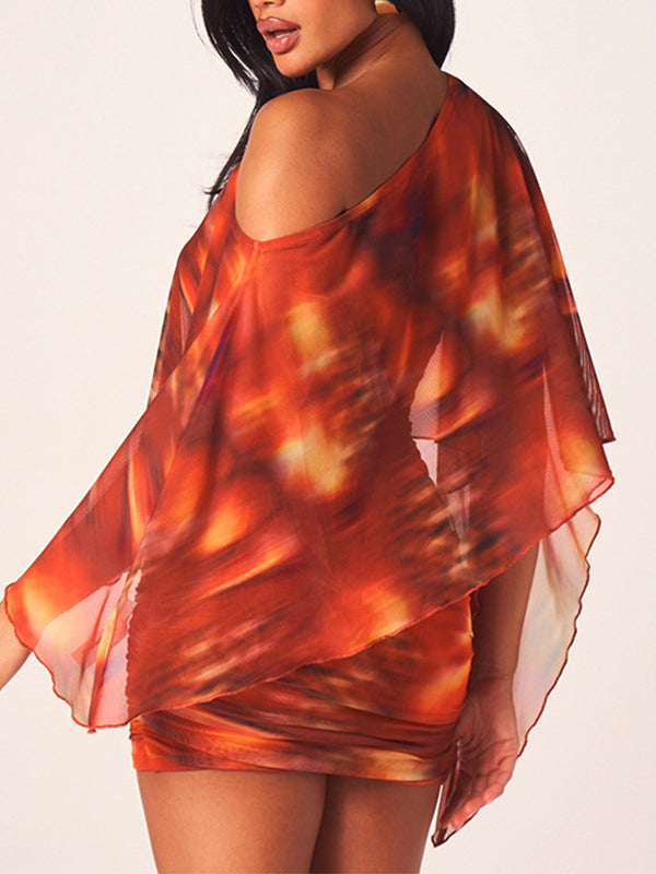 Printed Boat-Neck Ruched Dress