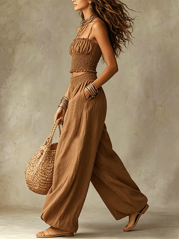 Smocked Cami Crop Top & Pants Set