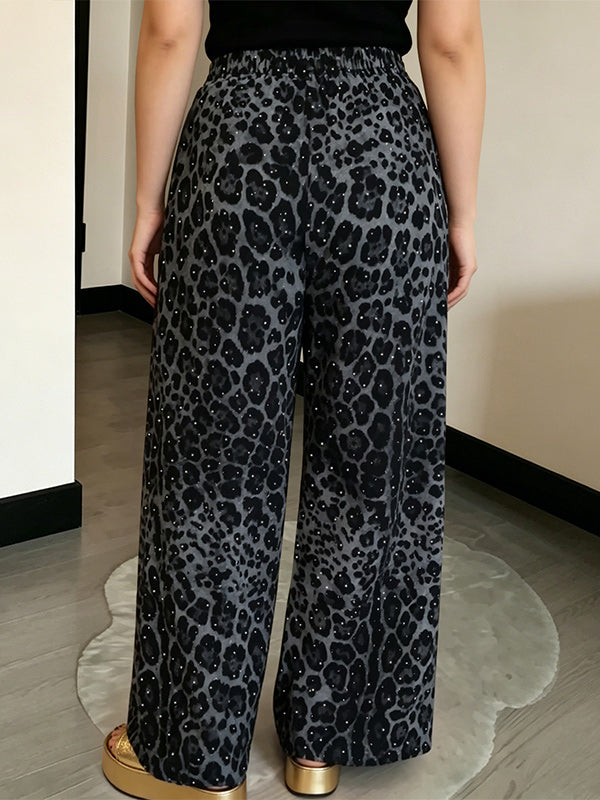Studded Printed Wide-Leg Pants