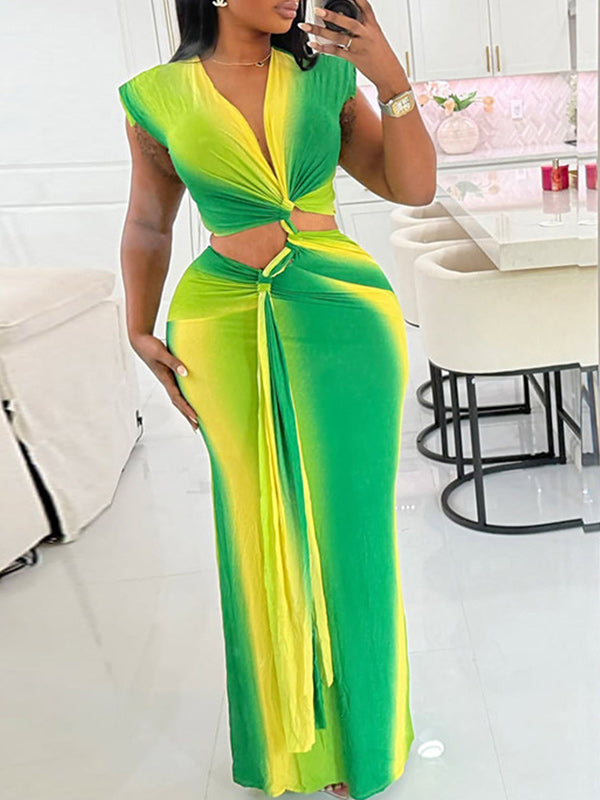ColorBlock Cutout Maxi Dress
