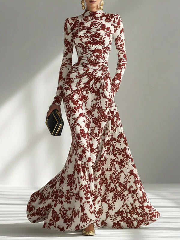 Floral Print Mock Neck Maxi Dress