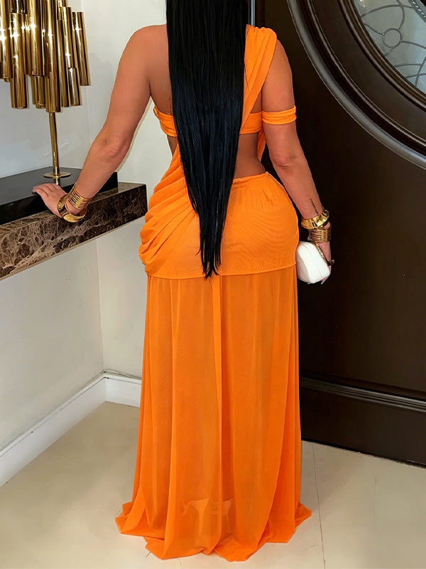 Solid Cutout Halter Slit Dress