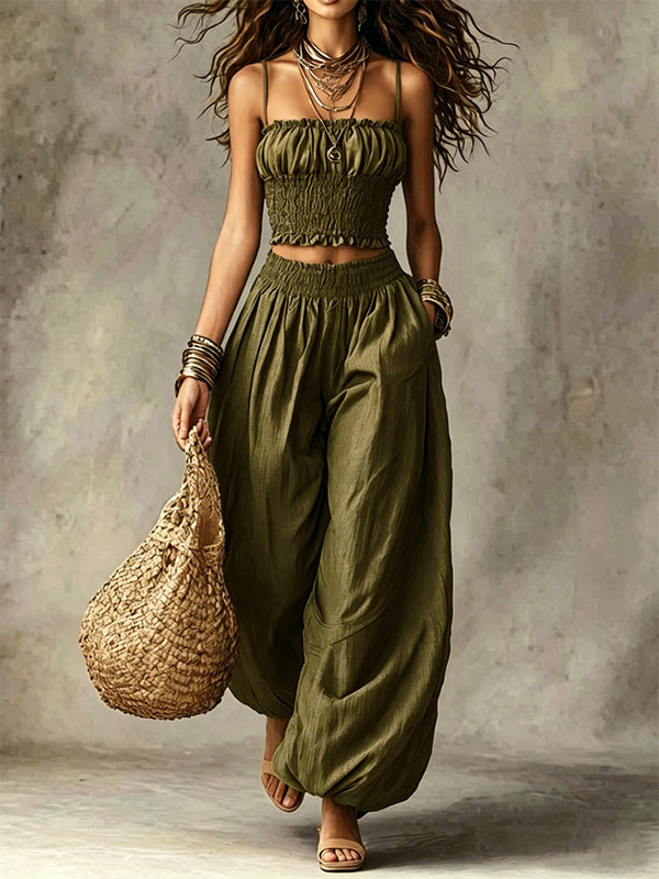Smocked Cami Crop Top & Pants Set