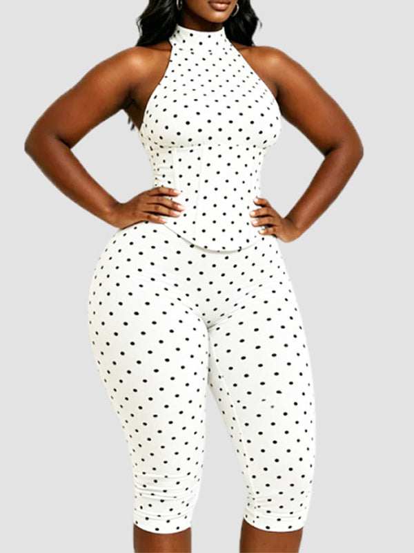 Dot Halter Jumpsuit with Corset