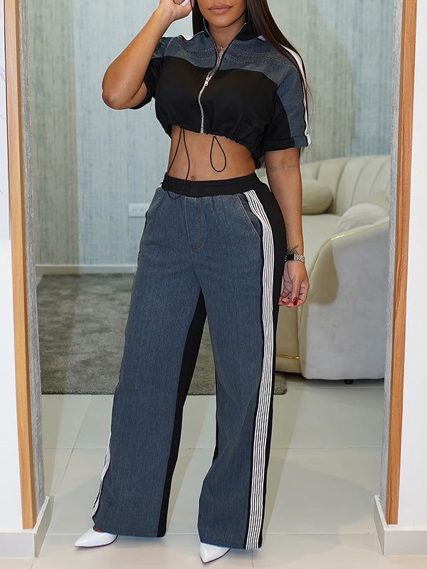Colorblock Denim Two Piece Set