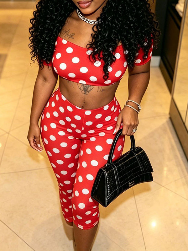 Dot Crop Top & Capri Pants Set