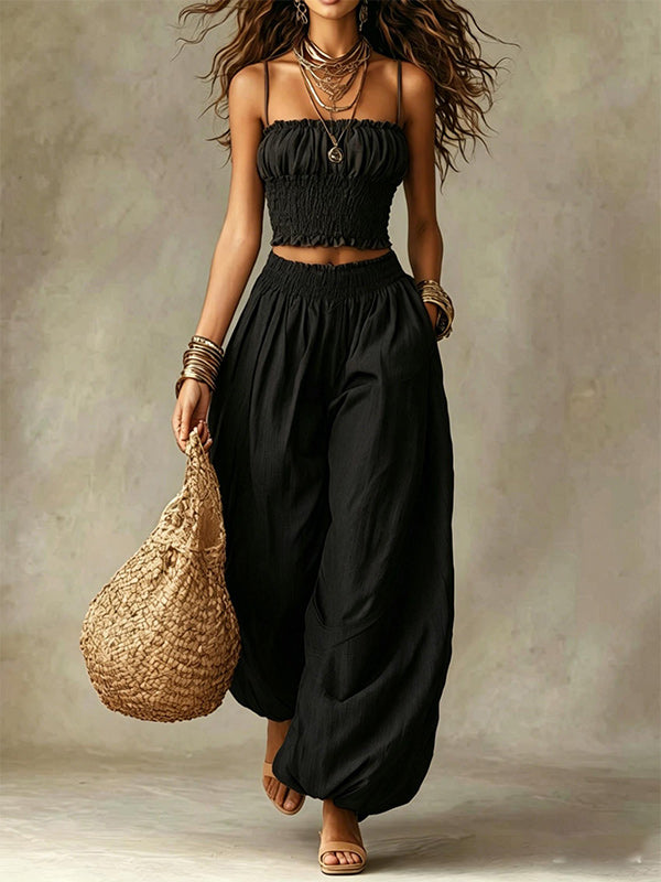 Smocked Cami Crop Top & Pants Set
