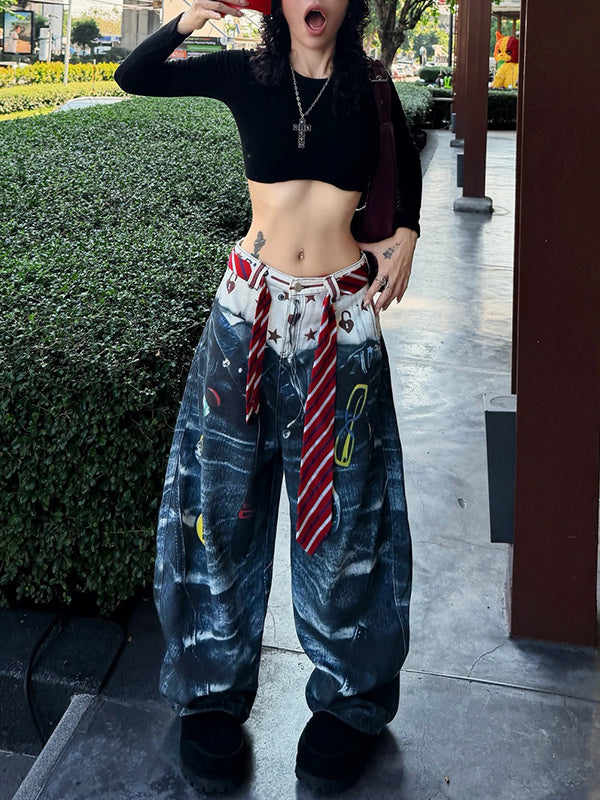 Printed Wide-Leg Jeans