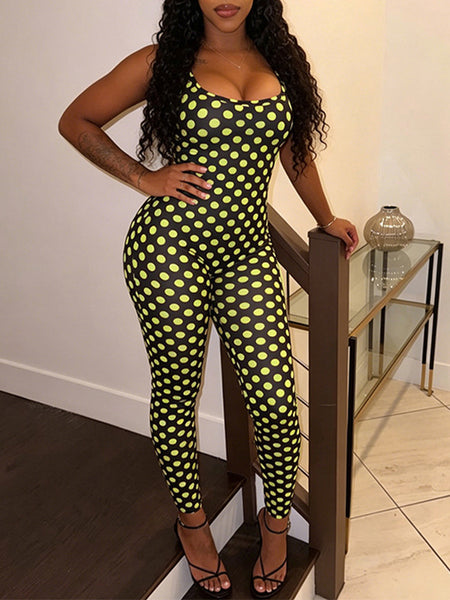 Dot Open-Back Sleeveless Jumpsuit