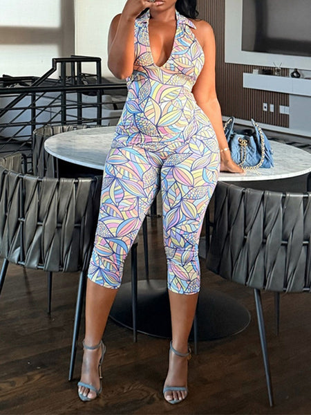 Printed Halter Capri Jumpsuit
