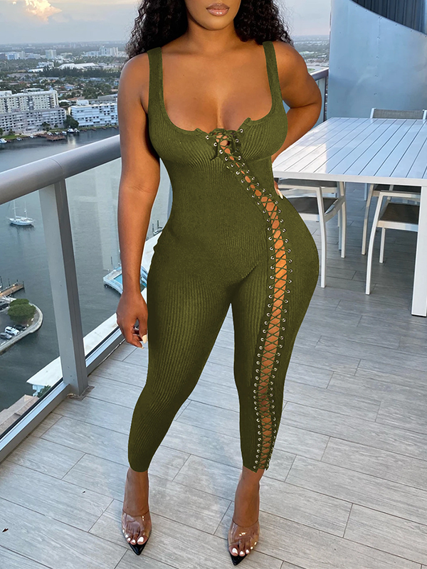 Lace-Up Sleeveless Jumpsuit