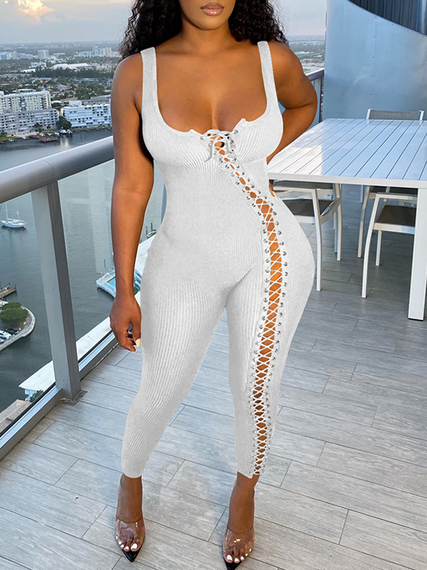 Lace-Up Sleeveless Jumpsuit