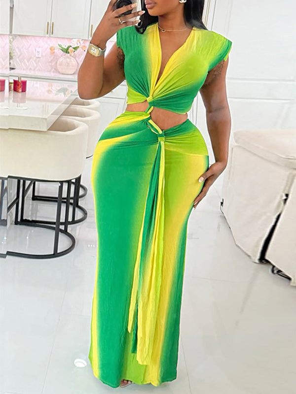 ColorBlock Cutout Maxi Dress