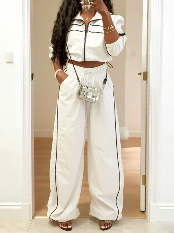 Stripe Zip-Front Jacket & Pants Set