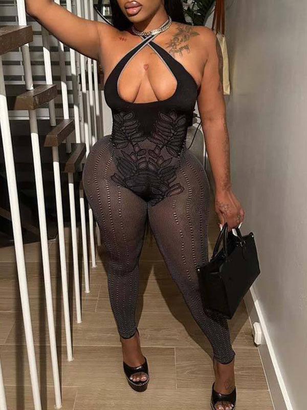 Lace Halter Skinny Jumpsuit