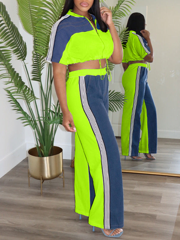 Colorblock Denim Two Piece Set