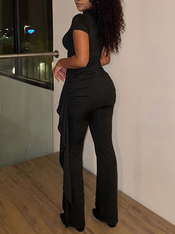 Solid Draped Ruched Top & Pants Set