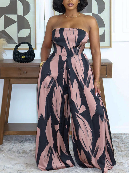 Printed Strapless Wide-Leg Jumpsuit