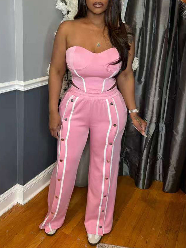 Stripe Tube Top & Button Pants Set