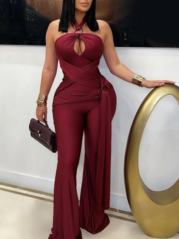 Solid Halter Draped Jumpsuit