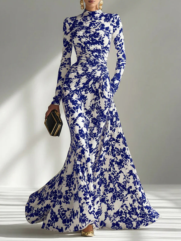 Floral Print Mock Neck Maxi Dress