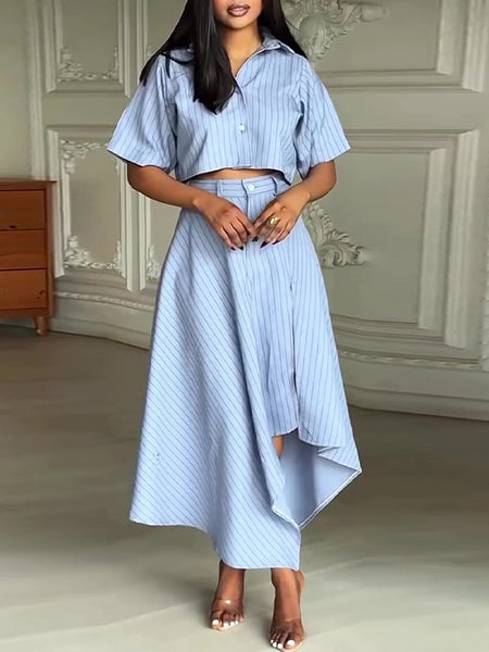 Stripe Shirt & Slit Skirt Set