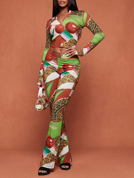 Printed Zip-Front Hoodie & Pants Set