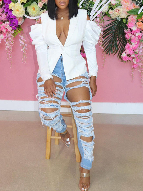 Solid Cold-Shoulder Blazer