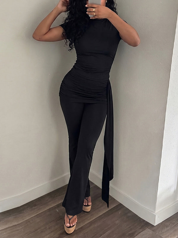 Solid Draped Ruched Top & Pants Set