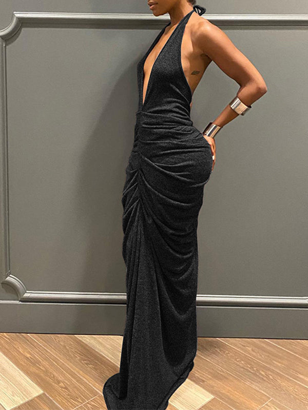 Ruched Halter Maxi Dress