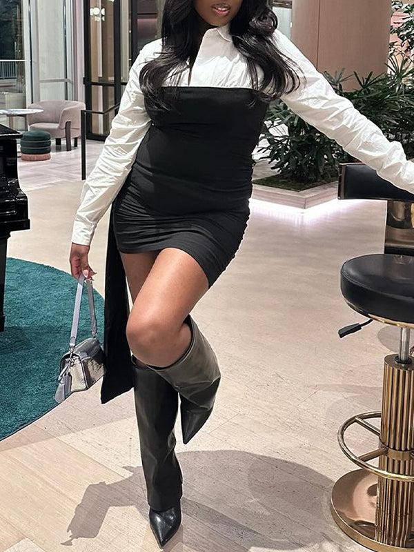 Two-Tone Draped Dress