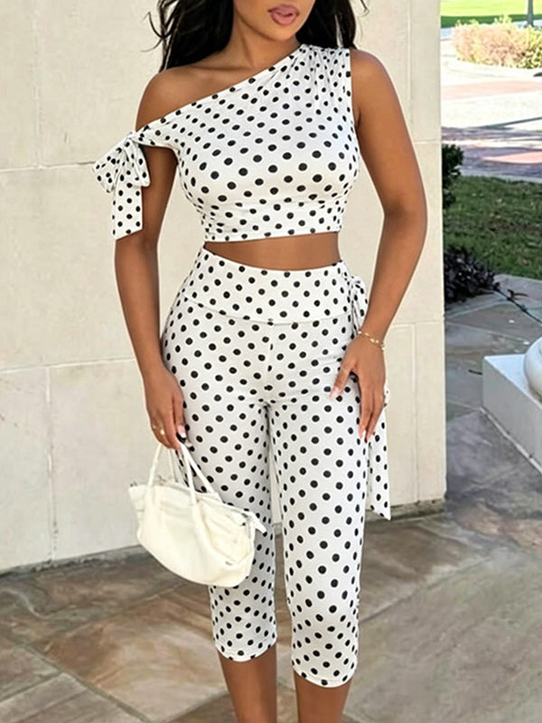 Dot Boat-Neck Top & Capri Pants Set