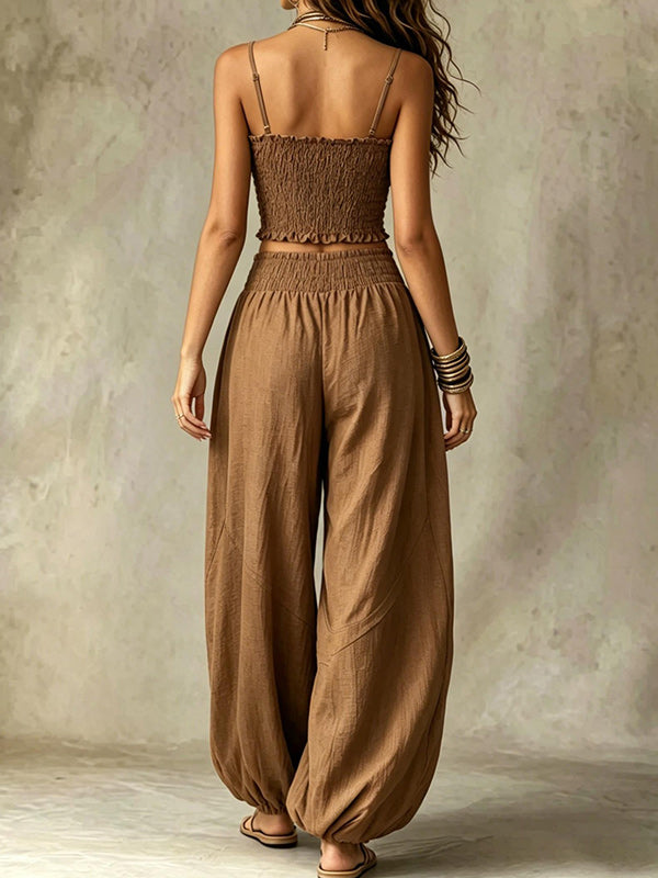 Smocked Cami Crop Top & Pants Set